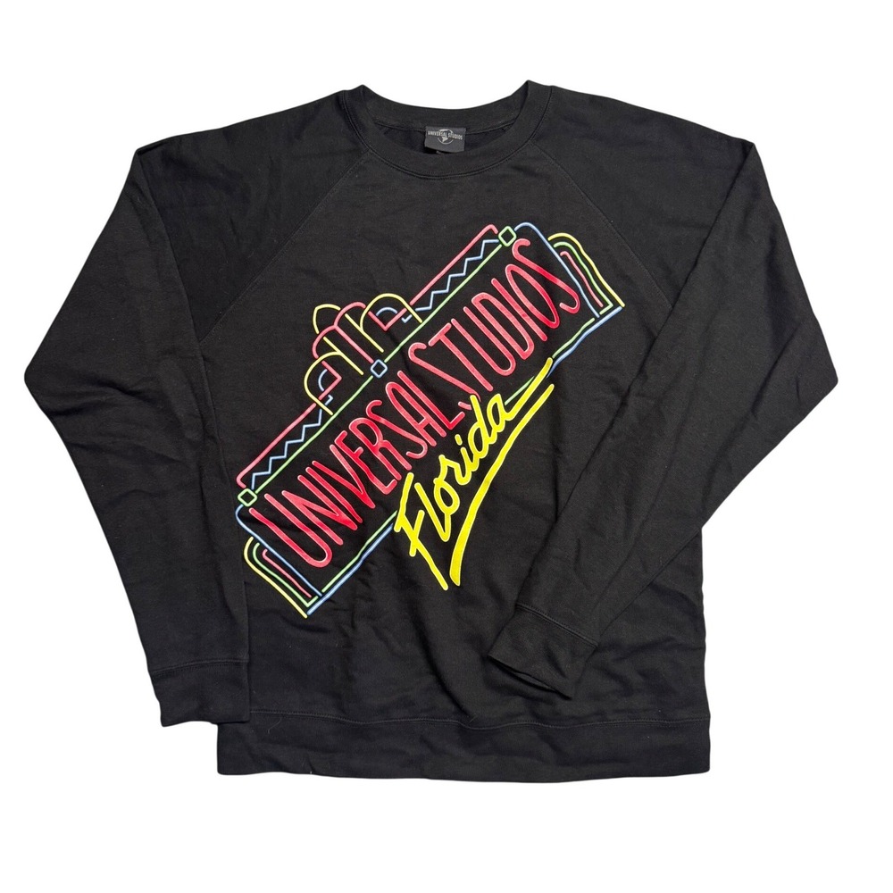 Universal Studios Florida Neon Graphic Sweatshirt Black Mens Large Y2K Vintage